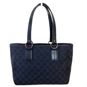 Authentic Gucci Tote Bag Black Canvas Used GG Handbag Vintage​